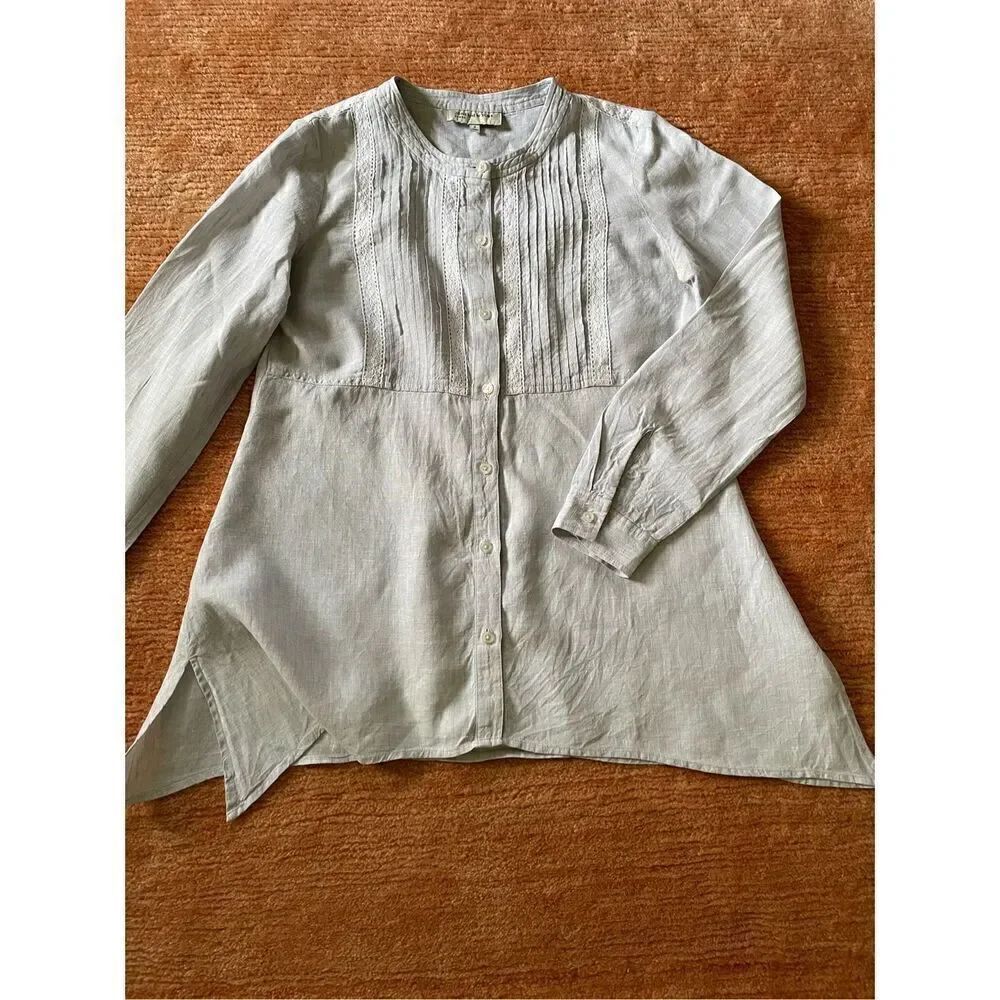 JONES NEW YORK SPORT Linen Bottom Down Grey Shirt